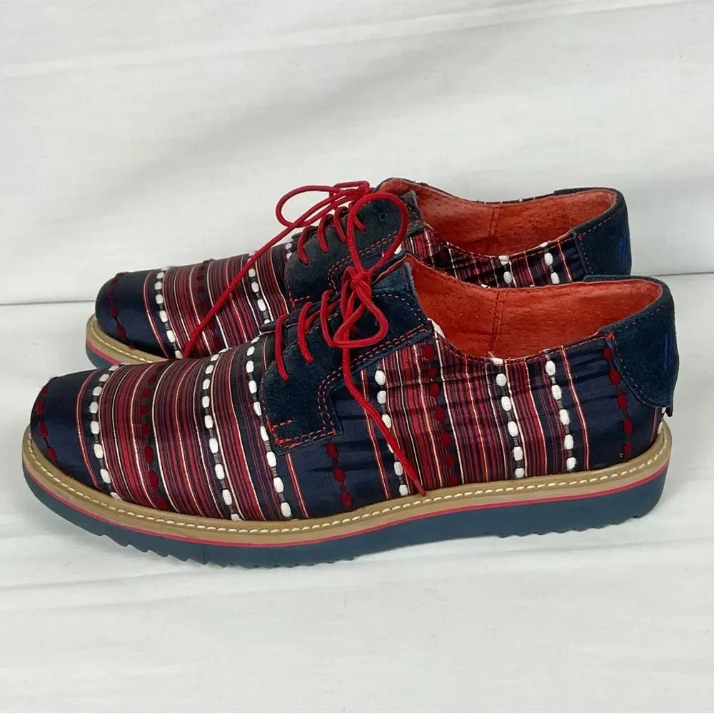 Zull Yakard Textile Oxfords Blue & Red Shoes Mens Size 8.5 Derby Lace-Up